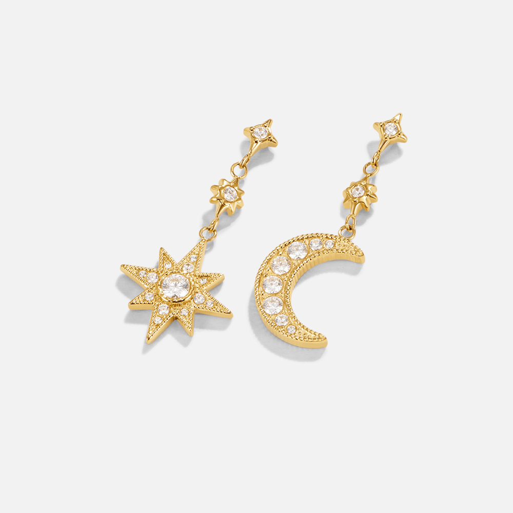 Gold-Tone Crystal Moon and Star Earrings