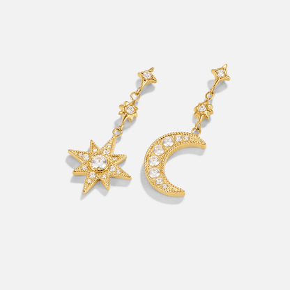 Gold-Tone Crystal Moon and Star Earrings