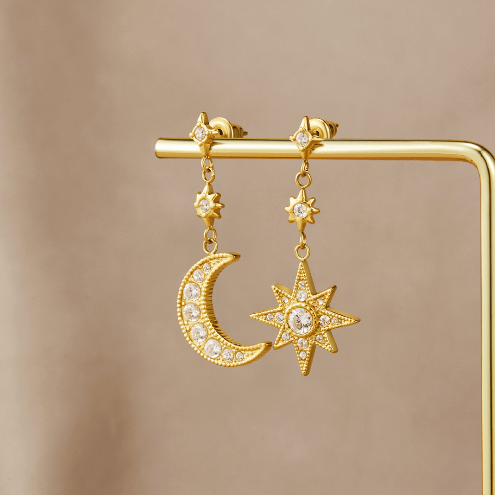 Gold-Tone Crystal Moon and Star Earrings