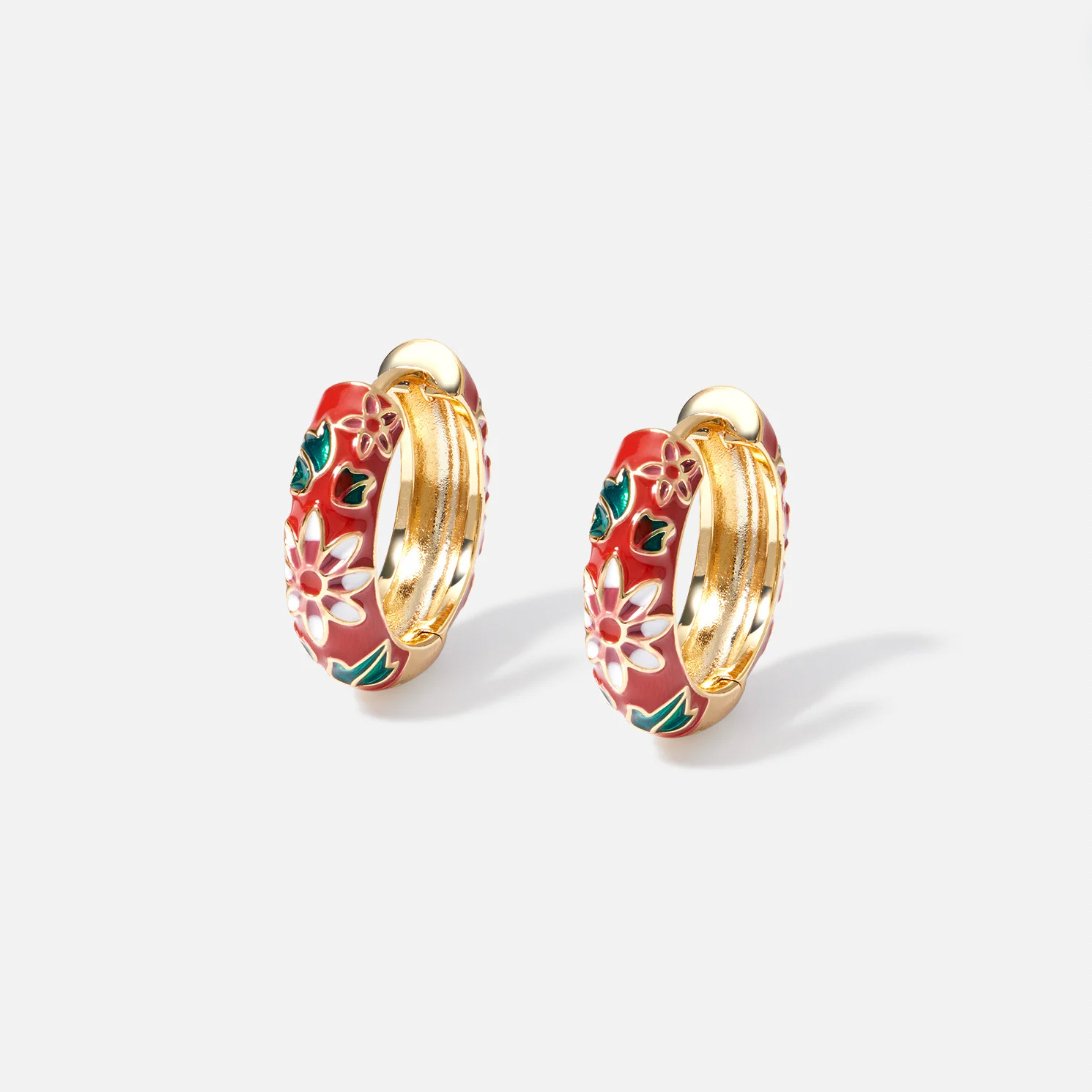 Gold-Tone Flower Hoop Earrings