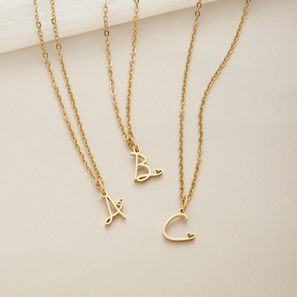 Gold-Tone Heart Letter Necklace