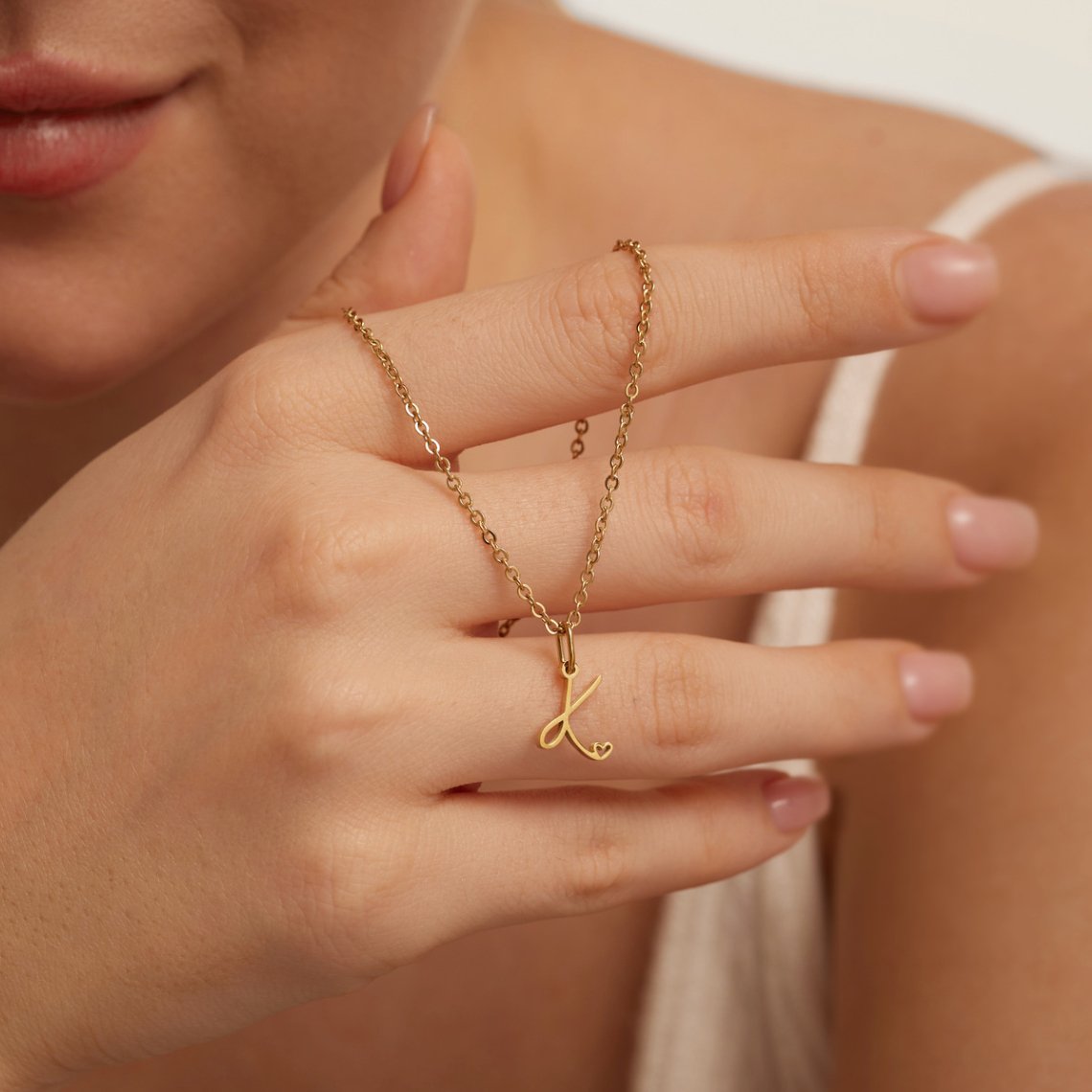 Gold-Tone Heart Letter Necklace