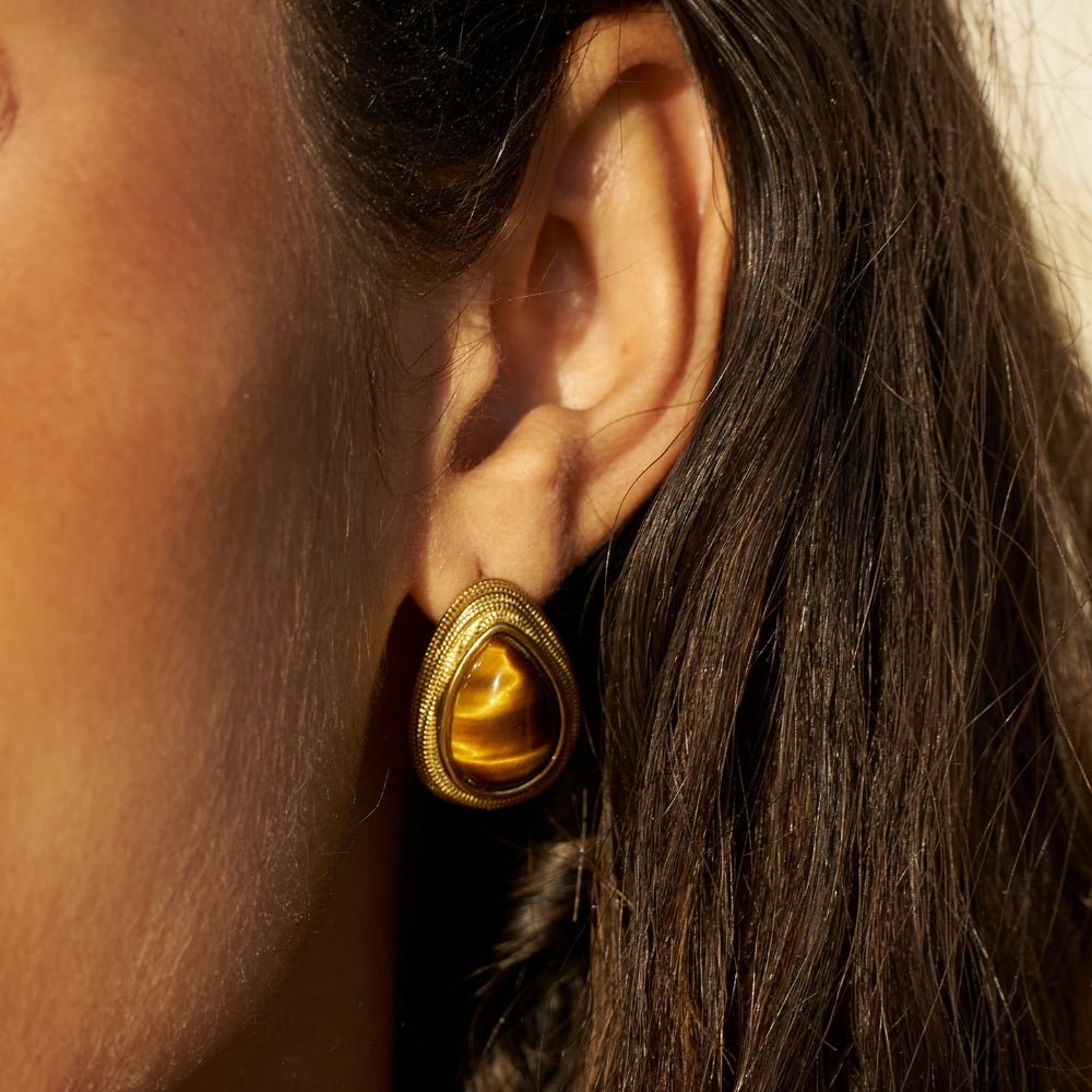 Gold-Tone Tiger Eye Teardrop Earrings