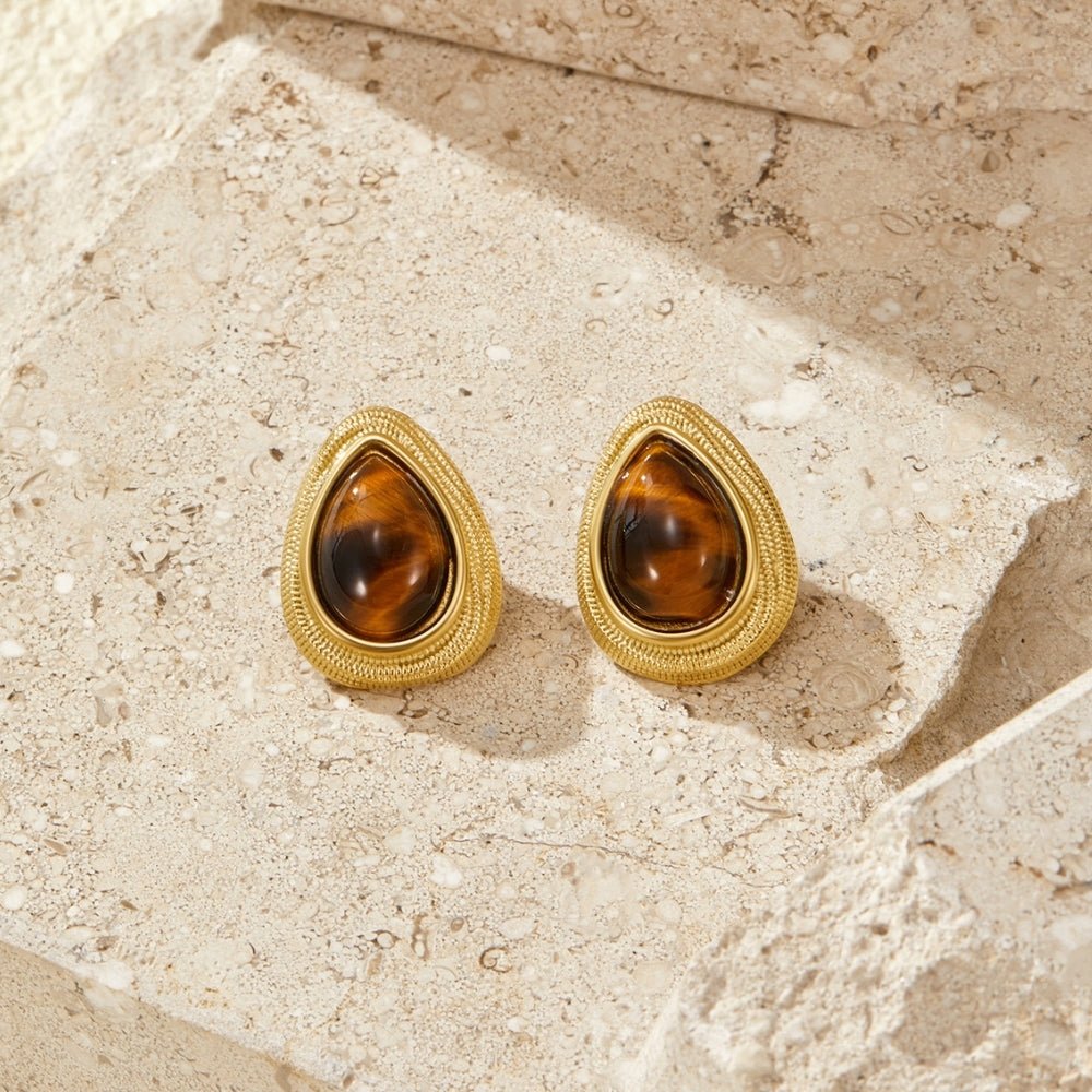 Gold-Tone Tiger Eye Teardrop Earrings