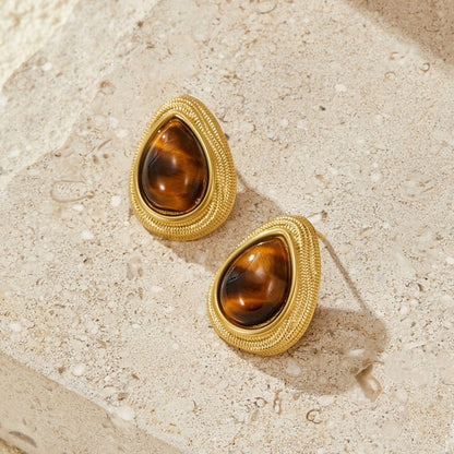 Gold-Tone Tiger Eye Teardrop Earrings