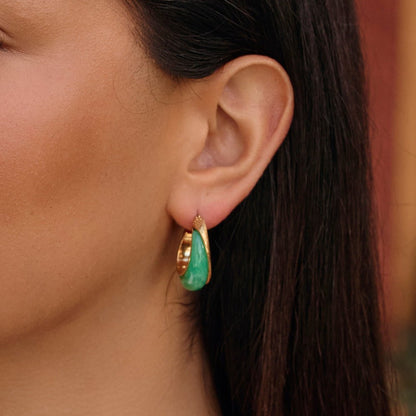 Emerald Green Gold-Tone Hoop Earrings