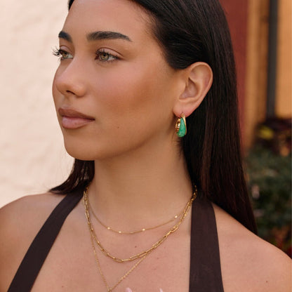 Emerald Green Gold-Tone Hoop Earrings