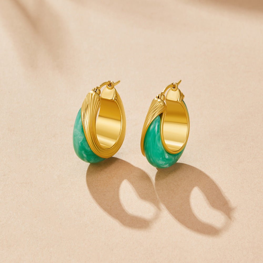 Emerald Green Gold-Tone Hoop Earrings