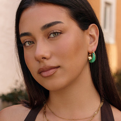 Emerald Green Gold-Tone Hoop Earrings