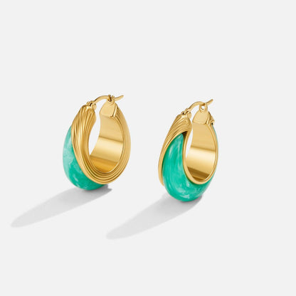 Emerald Green Gold-Tone Hoop Earrings