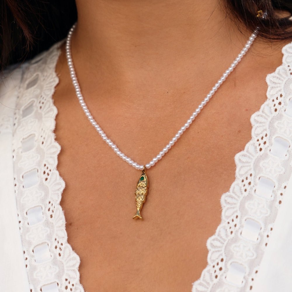 Gold-Tone Fish and Pearl Necklace