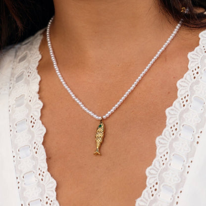 Gold-Tone Fish and Pearl Necklace