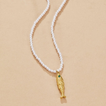 Gold-Tone Fish and Pearl Necklace