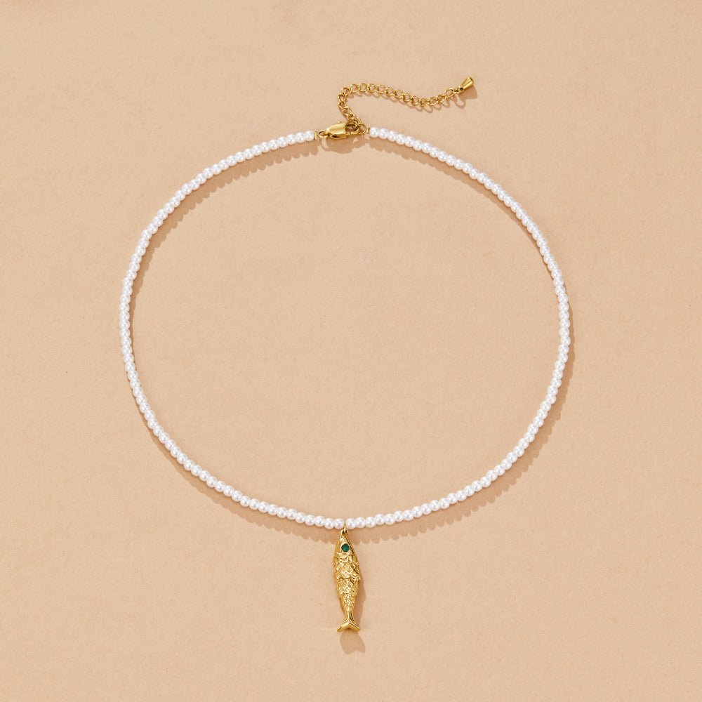 Gold-Tone Fish and Pearl Necklace
