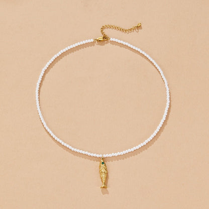Gold-Tone Fish and Pearl Necklace