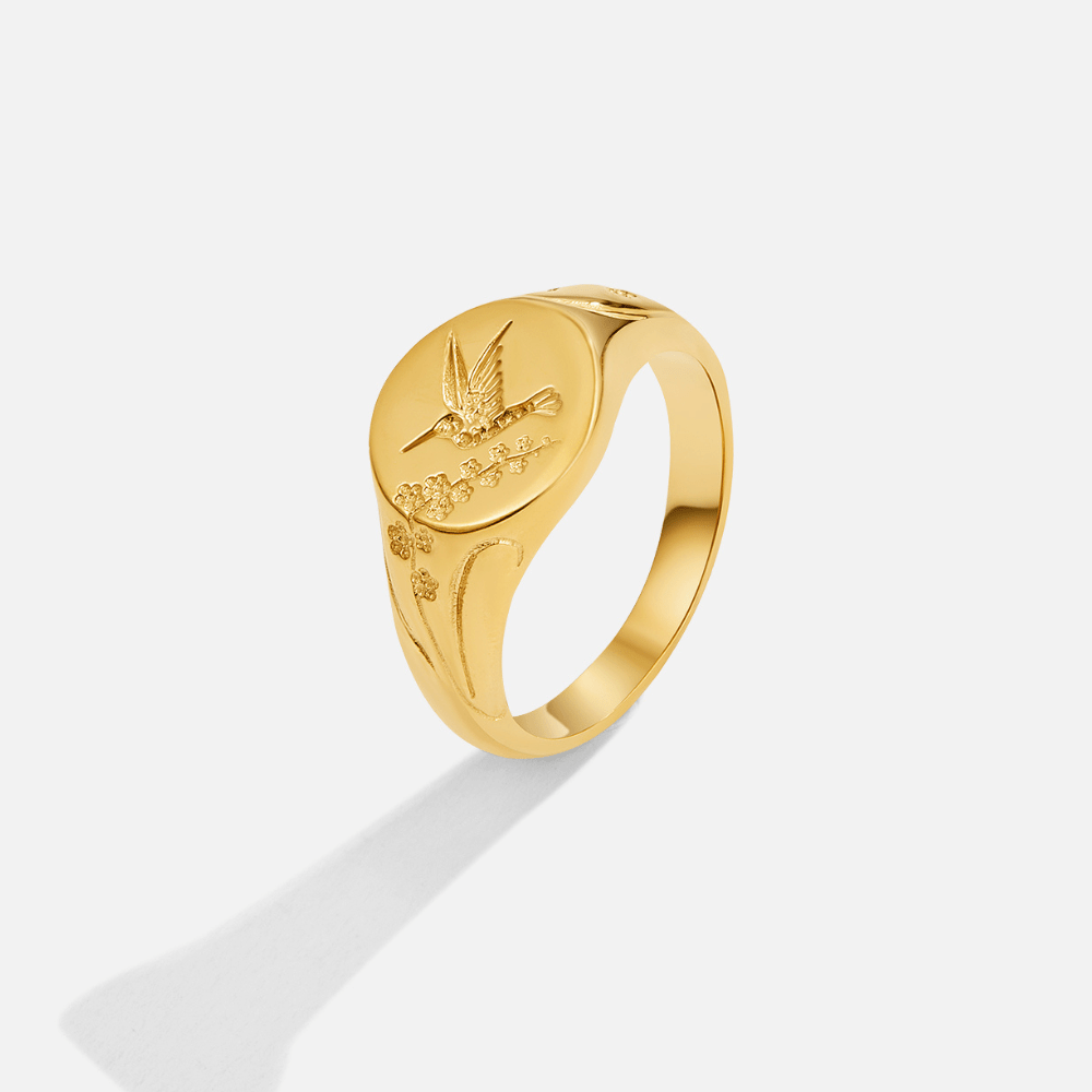 Gold-Tone Hummingbird Signet Ring