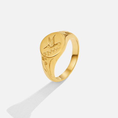 Gold-Tone Hummingbird Signet Ring