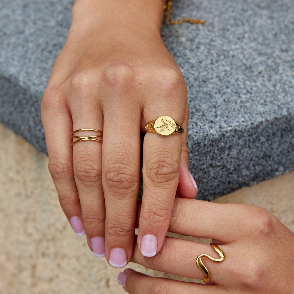 Gold-Tone Hummingbird Signet Ring