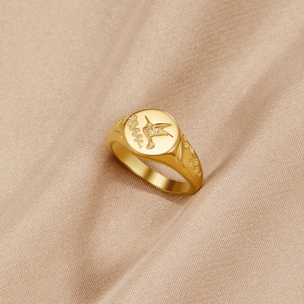 Gold-Tone Hummingbird Signet Ring