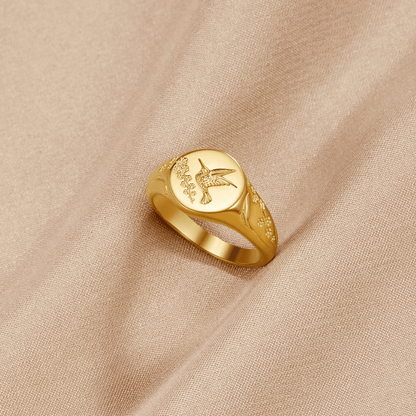 Gold-Tone Hummingbird Signet Ring