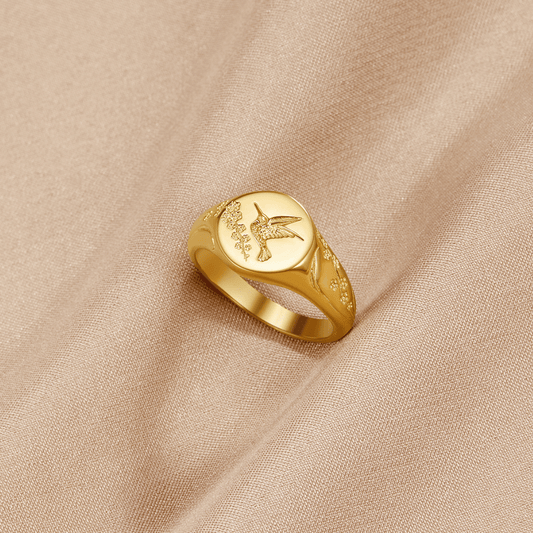 Gold-Tone Hummingbird Signet Ring