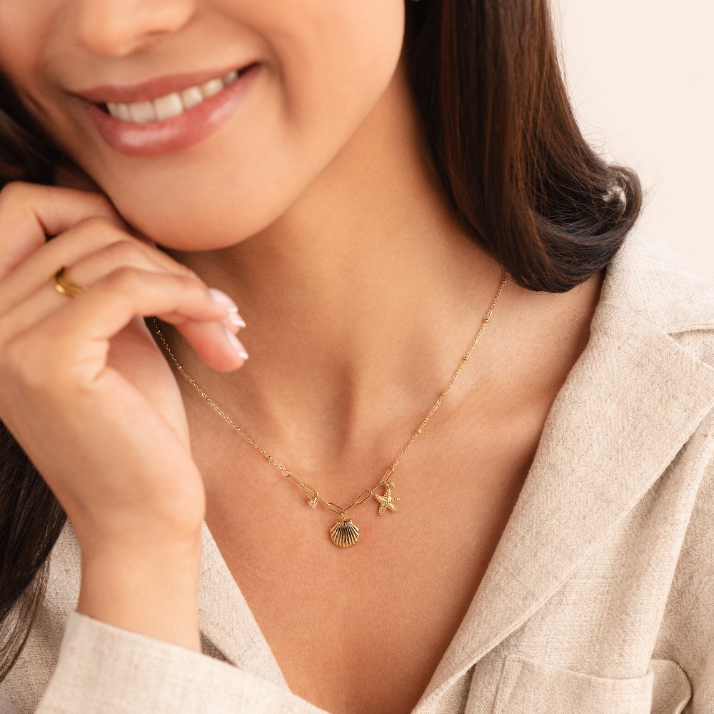 Gold-Tone Seashell and Starfish Necklace