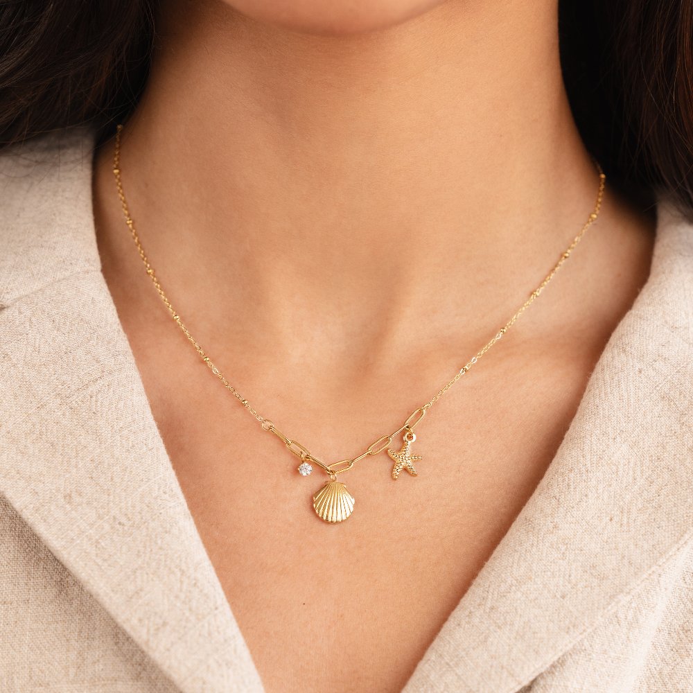 Gold-Tone Seashell and Starfish Necklace