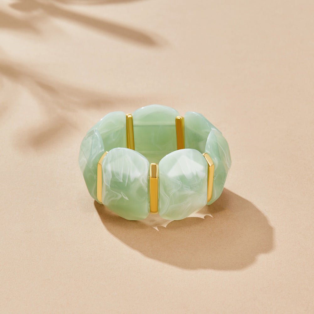 Green Aventurine-Effect Elastic Bracelet