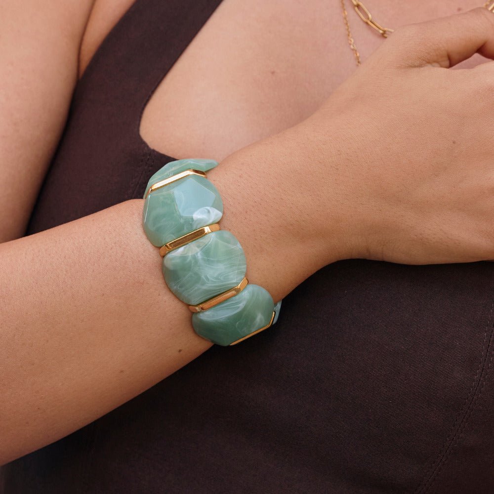 Green Aventurine-Effect Elastic Bracelet