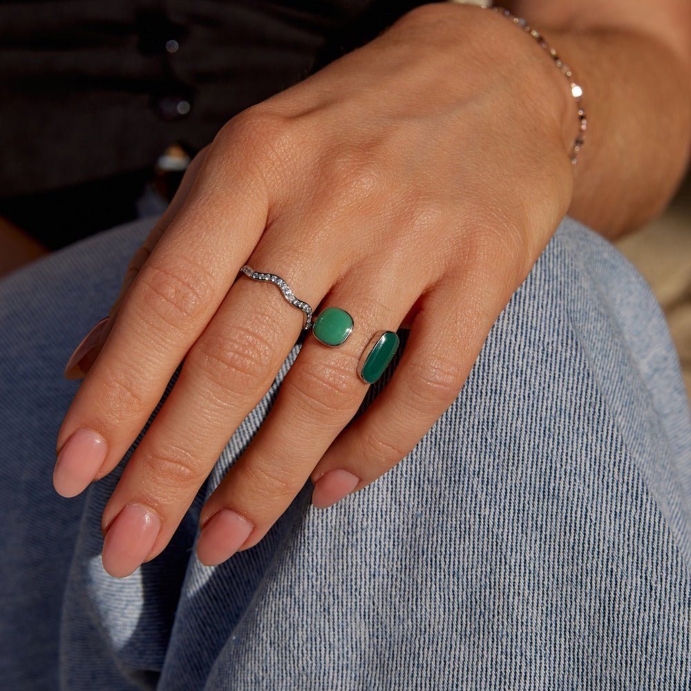 Willow Green Silver-Tone Wrap Ring