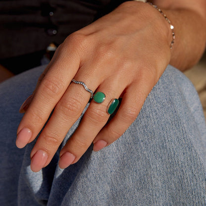 Willow Green Silver-Tone Wrap Ring
