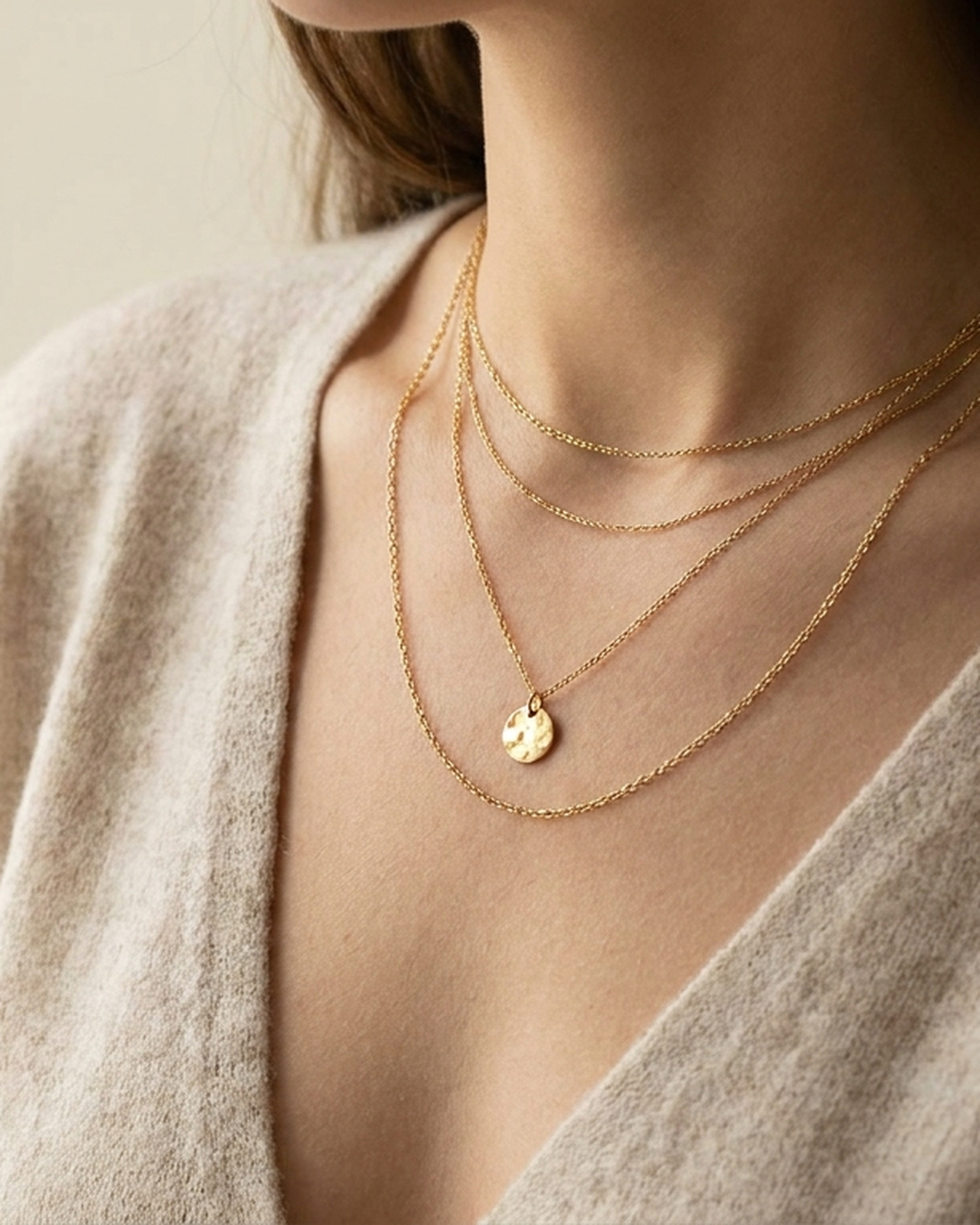 Her Simple layered gold necklaces