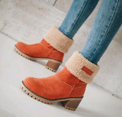 Women's Suede Mid-Tube Boot – Low Block Heel Winter Comfort