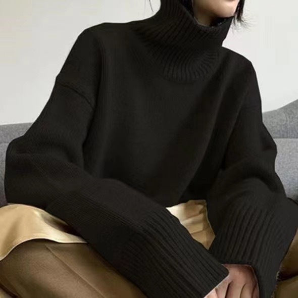 Women's Pullover Sweater – Knit High Neck Loose Fit