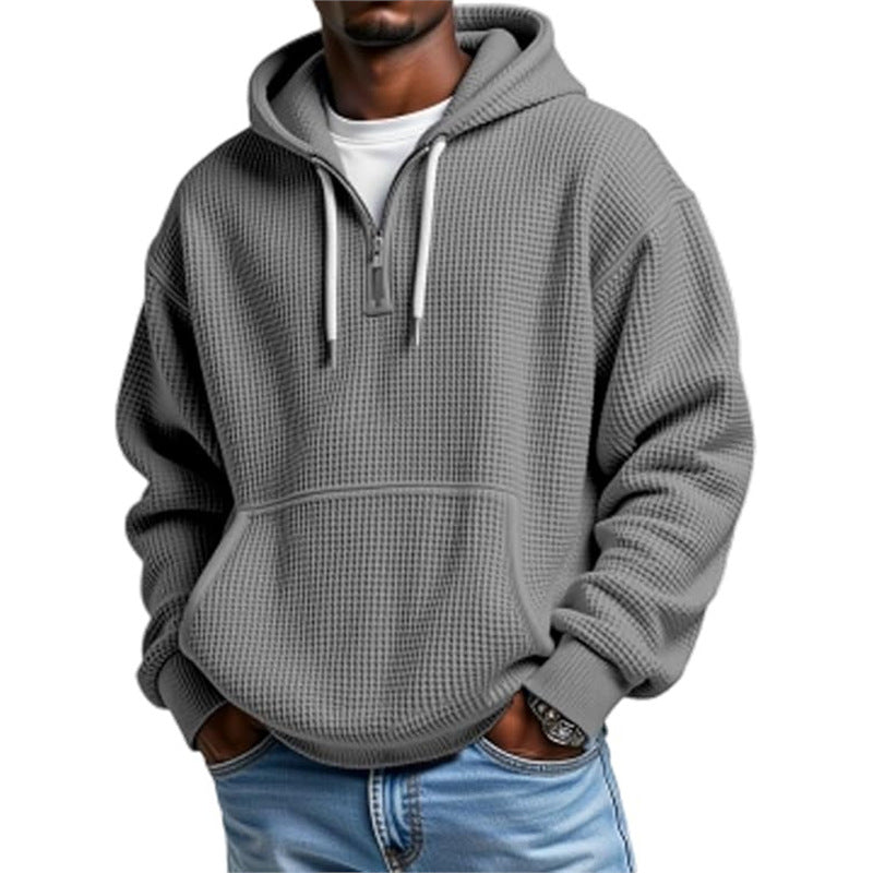 Men's Waffle Knit Double Hood Cardigan – 3D Printed Zip Front