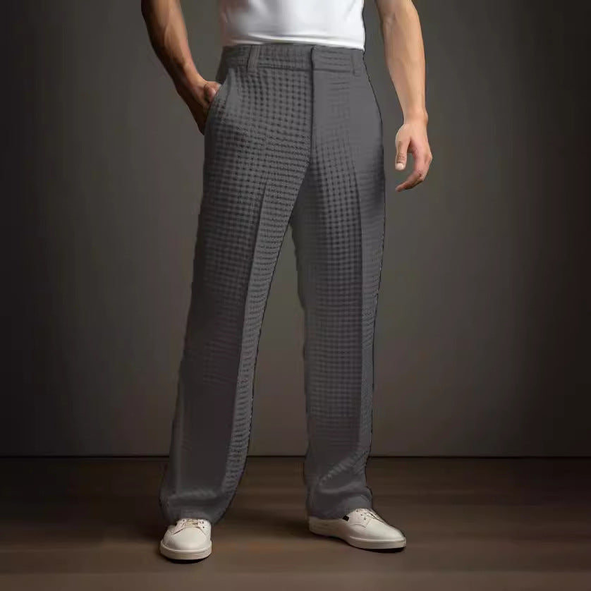Men's Straight Trousers – Waffle Texture Micro-Stretch Pants