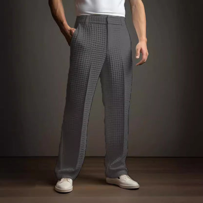 Men's Straight Trousers – Waffle Texture Micro-Stretch Pants