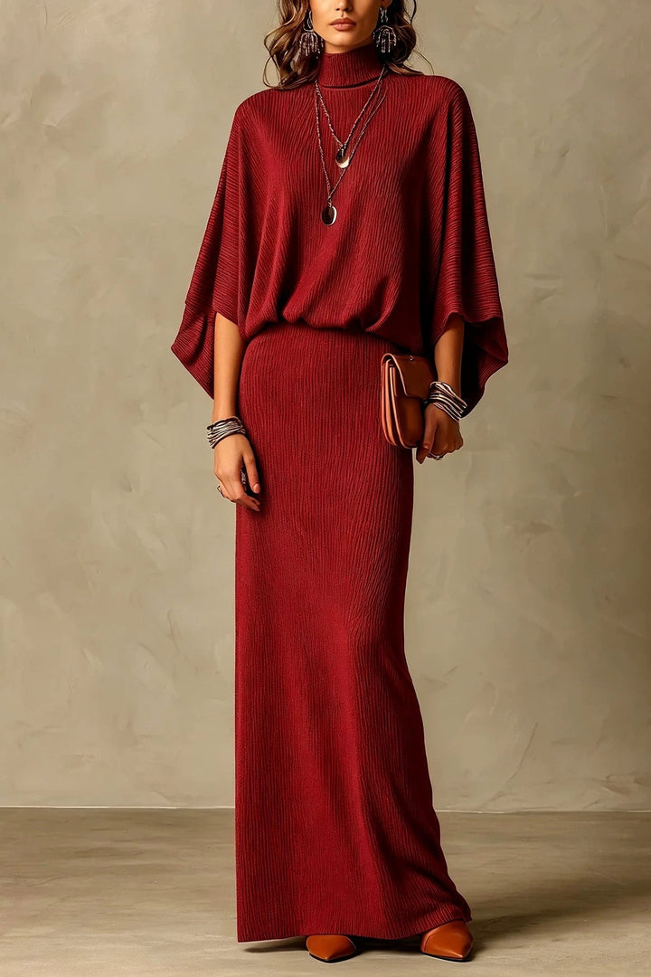 Women's Two Piece Set Cotton Batwing Sleeve Top & Long Skirt