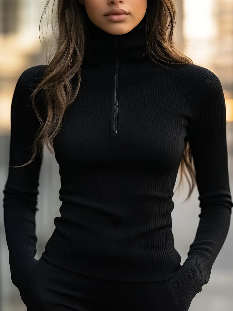 Women's Knit Slim Fit Top – Mock Neck Pullover Base Layer