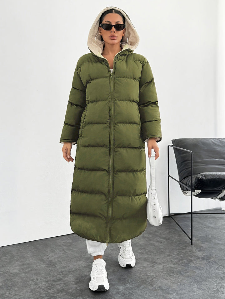 Women's Puffer Coat – Long Hooded Ankle-Length Down Alternative