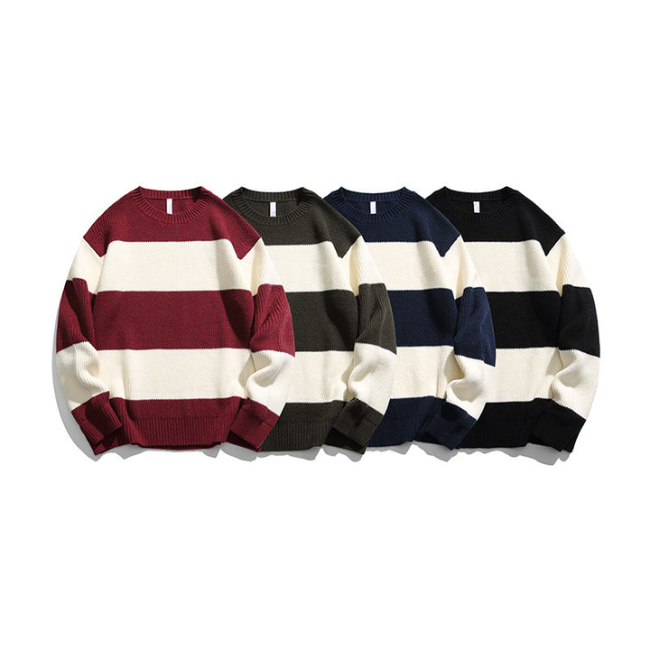 Unisex Striped Knit Sweater – Soft Cotton Relaxed Fit Pullover