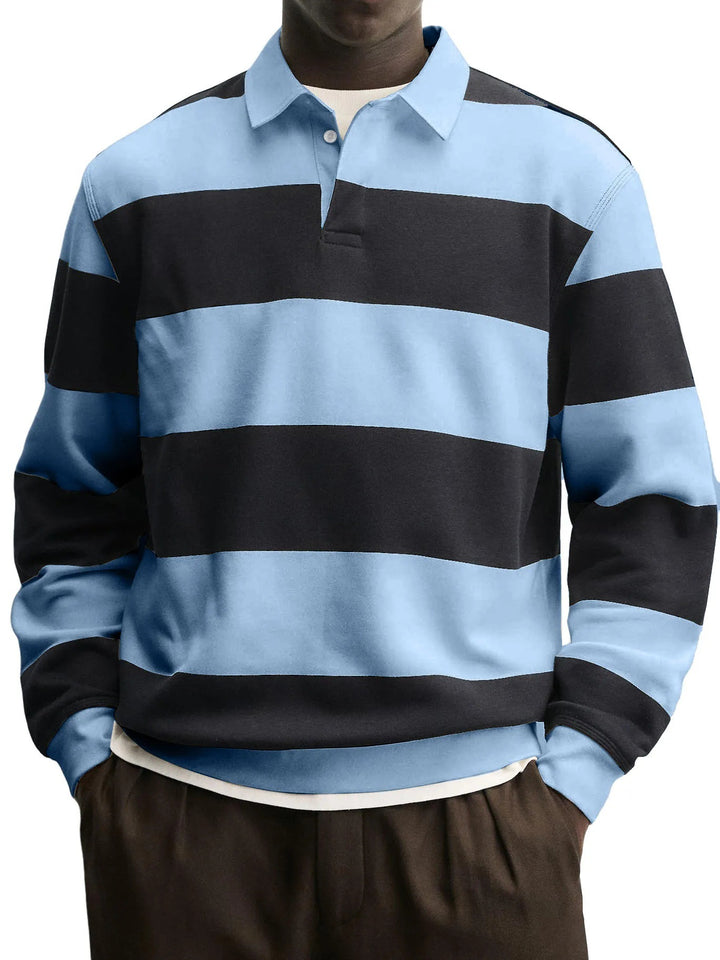 Men's Striped Thick Cotton Long Sleeve T-Shirt – Relaxed Collar