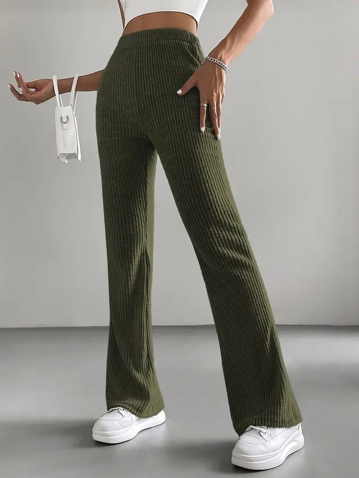 Women's Flare Trousers – Comfortable Elastic Waist, Flowy Drape