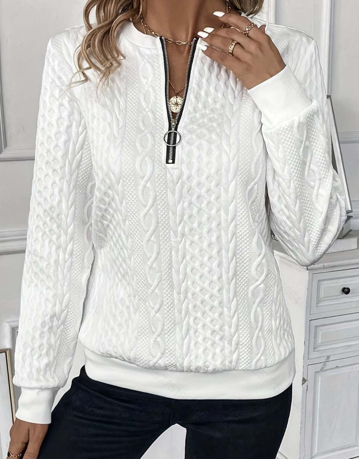 Women's Zip Cardigan – Textured 3D Knit, Relaxed Fit