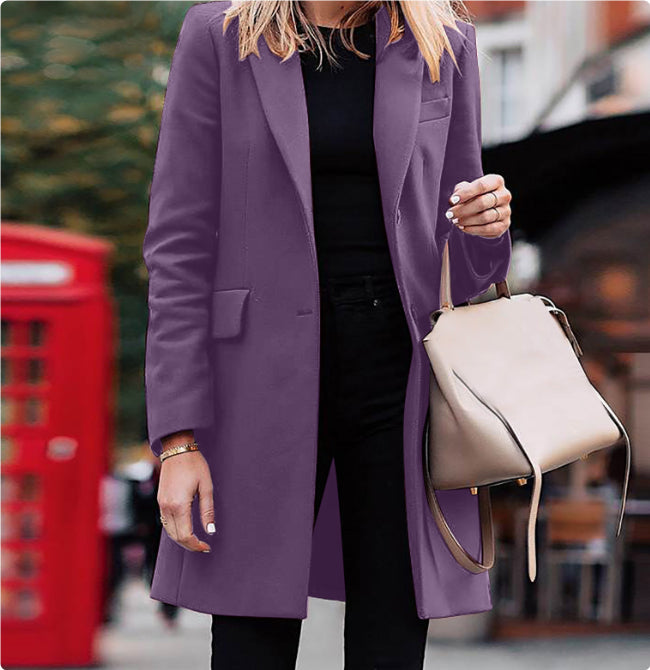Women's Mid Length Blazer – Sharp Tailoring with Double-Breasted Front