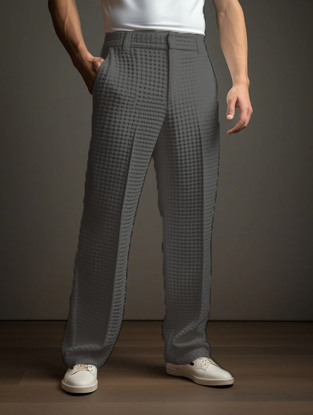 Men's Straight Trousers – Waffle Texture Micro-Stretch Pants