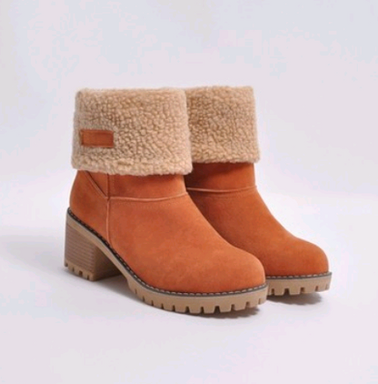 Women's Suede Mid-Tube Boot – Low Block Heel Winter Comfort