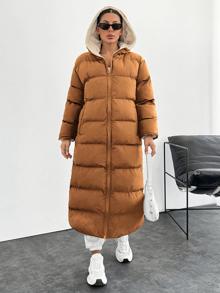 Women's Puffer Coat – Long Hooded Ankle-Length Down Alternative