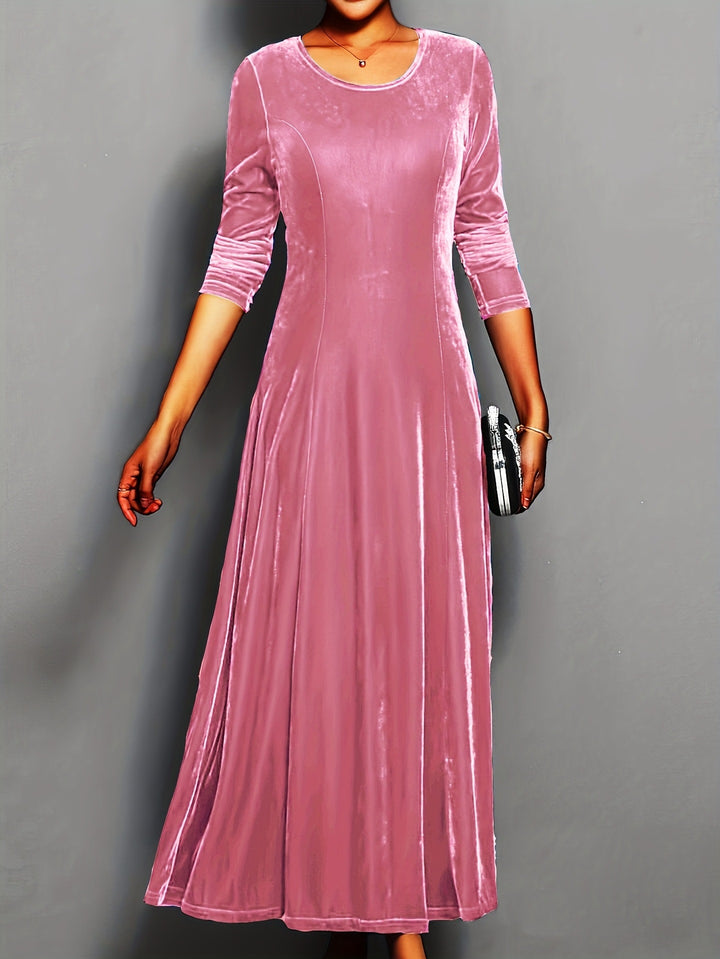 Velvet Midi Dress for Women – 3/4 Sleeve A-Line Classic