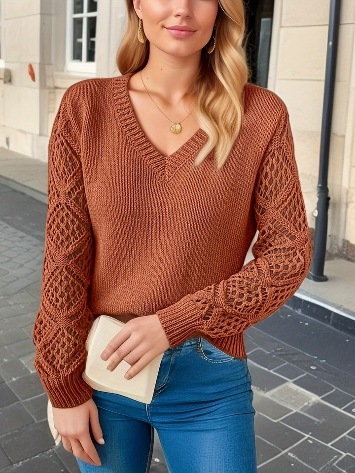 Women's Lightweight Knit Pullover Sweater – Hollow Pattern Cotton Blend
